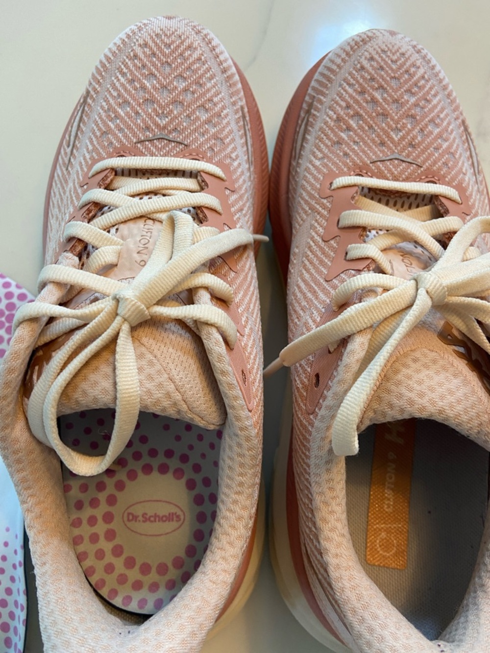 Hoka Clifton Women's Athletic Shoes in Blush Pink and White - Picture 9 of 16